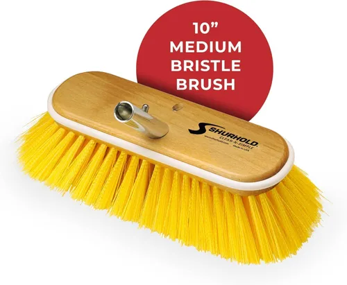 Miniatura 2 de Shurhold Classic 10” Stiff Bristle Deck Brush – Boat Cleaning Brush with Wood Block, Rubber Bumper & Polypropylene Bristles