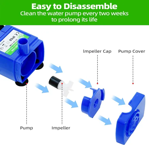 Miniatura 7 de Bomba de fuente de agua para gatos de repuesto (sin LED y con cepillo), motor sumergible IP68 DR-DC 160 bomba de agua sumergible para acero Bomba