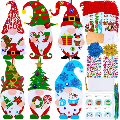 Winlyn 24 juegos de manualidades de Navidad, manualidades de invierno, adornos de gnomos y decoraciones, juegos de arte con calcomanías de espuma