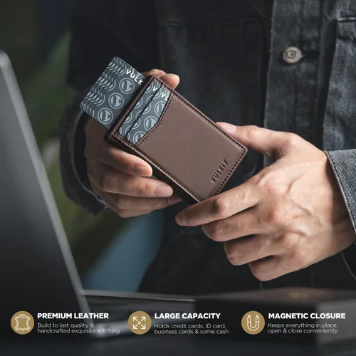 Miniatura 36 de VULKIT Billeteras delgadas para hombre, con bloqueo RFID, diseño minimalista con capacidad para hasta 11 tarjetas, Negro -, Minimalista