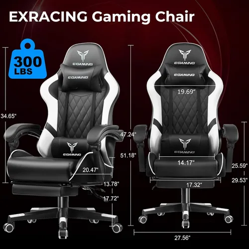 Miniatura 2 de EXRACING Silla ergonómica para videojuegos, silla de computadora con reposapiés y soporte lumbar, silla de oficina de cuero con respaldo alto blanco