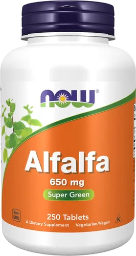 NOW Suplementos, Alfalfa 650 mg fuente de vitamina K, Superalimentos verdes, 250 tabletas
