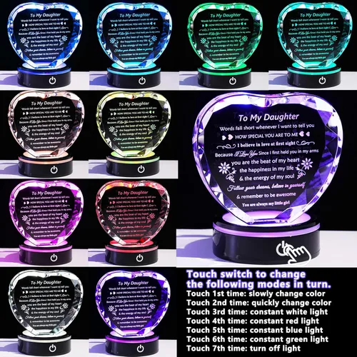Miniatura 4 de YWHL Regalos para Hija de Mamá Papá Mejores Ideas de Regalos de Cumpleaños y Graduación para Hija Adulta Recuerdo de Cristal con Base de Luz Regalo