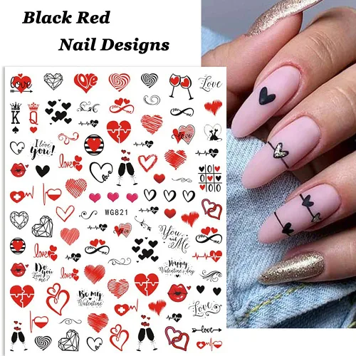 Miniatura 5 de SINSEN Calcomanías de uñas de corazón, 6 hojas de calcomanías de uñas de corazones para mujeres, calcomanías autoadhesivas 3D para arte de uñas