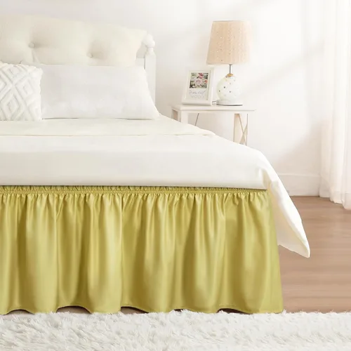 Miniatura 56 de Falda de cama RIMELA envoltura volante elástica que protege contra el polvo con color sólido, resistente a las arrugas y a la decoloración con Blanco