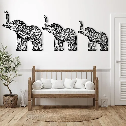 Miniatura 2 de Juego de 3 arte de pared de metal de elefante, arte de pared de metal de elefante, decoración de pared de metal con mandala, diseño de arte de metal