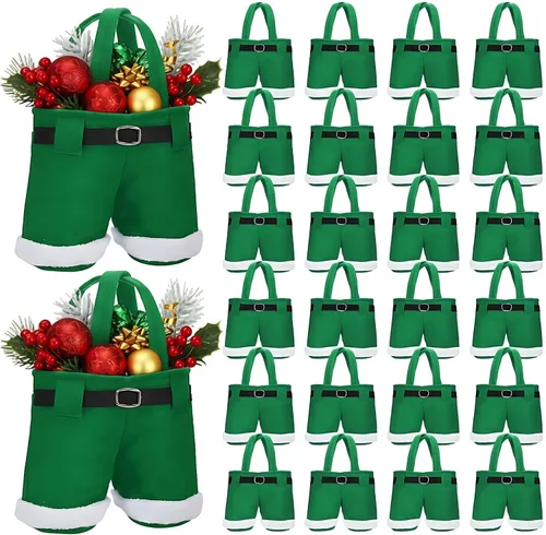 Miniatura 10 de Aliceset 24 Bolsas de Dulces de Navidad con Asa, Bolsas de Regalo con Diseño de Pantalones de Santa, Canasta de Golosinas Navideñas, Portavinos