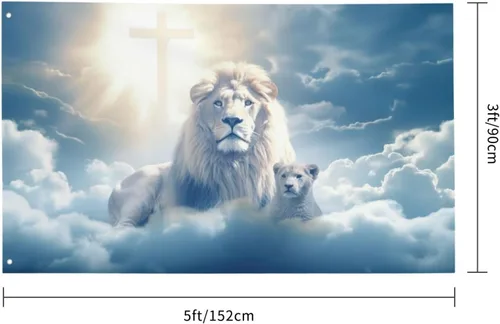 Miniatura 3 de Bandera decorativa de Jesús con cruz de león y fe de 3 x 5 pies, adecuada para patio, fiesta al aire libre, festivales, regalo de Navidad