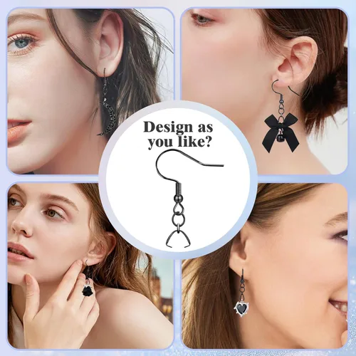 Miniatura 6 de Ganchos para aretes, 50 unidades/25 pares, alambres de oreja de acero inoxidable, ganchos de pez, piezas de joyería hipoalergénicas para hacer joyas