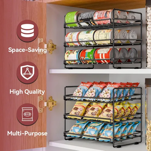 Miniatura 8 de SUFAUY Organizador de latas de 3 niveles para despensa, con capacidad para 36 latas, estantes de metal resistente para almacenamiento, color negro