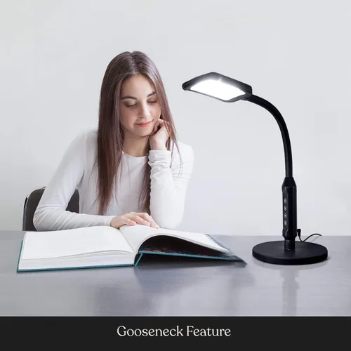 Miniatura 5 de Brightech Litespan - Lámpara LED de pie y escritorio 2 en 1, altura ajustable, sombras, cuello, luz esteticista para pestañas, lámpara de pie