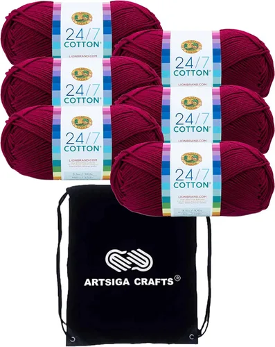 Miniatura 26 de Lion Brand 24/7 Algodón Rosa 761-101 (3 carretes - mismo lote de tinte) Hilado medio #4 de algodón para crochet y tejer con bolsa de proyecto