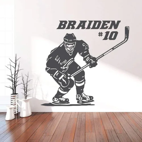 Miniatura 3 de Hockey Wall Decor - Personalized Player With Stick - Vinyl Sticker For Teen, Boy's Bedroom or Playroom - Sports Decorations