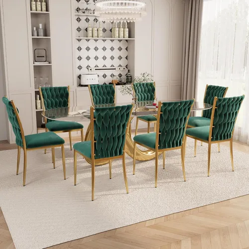 Miniatura 22 de Juego de 2 sillas de comedor de terciopelo, modernas sillas de cocina tejidas con patas de metal dorado, cojín tapizado con respaldo alto