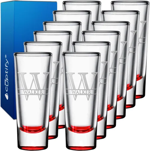 Miniatura 62 de Vaso de chupito personalizado con fondo verde azulado personalizado de 2 oz, vasos de chupito cordial con inicial en script dividido y nombre