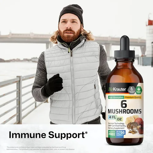 Miniatura 2 de BIO KRAUTER® Complejo de hongos 6 en 1 con melena de león, chaga, reishi, cordyceps, cola de pavo y shiitake - Suplemento vegano de hongos