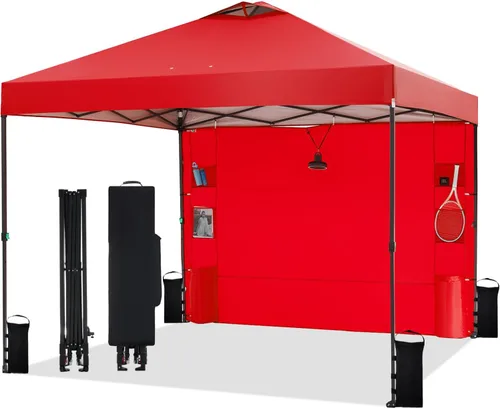 Miniatura 14 de Tunbne - Toldo desplegable de 10 x 10 pies con 1 pared lateral y 6 bolsillos, instalación de un solo empuje, tienda de sombra instantánea con techo