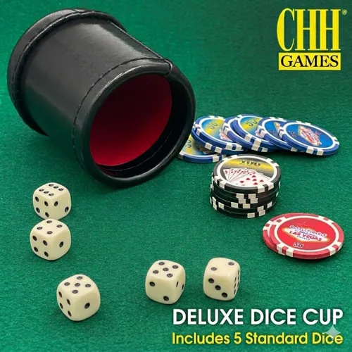 Miniatura 3 de 4" Deluxe Dice Cup con 5 dados estándar, negro/crema