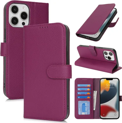 Miniatura 33 de Zouzt Funda para iPhone 11 de 6.1 pulgadas de piel auténtica con 4 ranuras para tarjetas, tarjetero con bloqueo RFID, tapa magnética, función atril