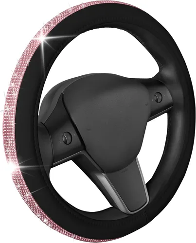 Miniatura 17 de Carbella Funda de volante suave de piel sintética trenzada negra, tamaño estándar de 15 pulgadas, se adapta a la mayoría de vehículos, funda mullida