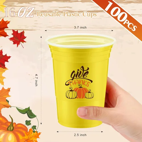 Miniatura 3 de Jinei 100 piezas de tazas de Acción de Gracias, tazas desechables de pavo de 16 onzas, contenedor de plástico para fiesta, café, chocolate caliente