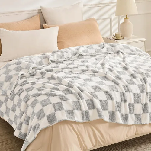 Miniatura 14 de EMME Manta de vellón, manta jacquard 3D para sofá y cama, manta suave, acogedora y esponjosa, ligera, de franela de lujo con diseño de cuadrícula