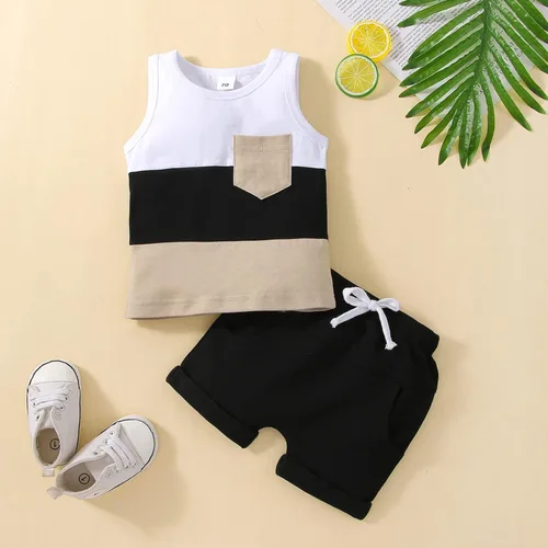 Miniatura 59 de Conjunto de ropa casual de manga corta con botones y pantalones cortos de lino para bebés y niños pequeños