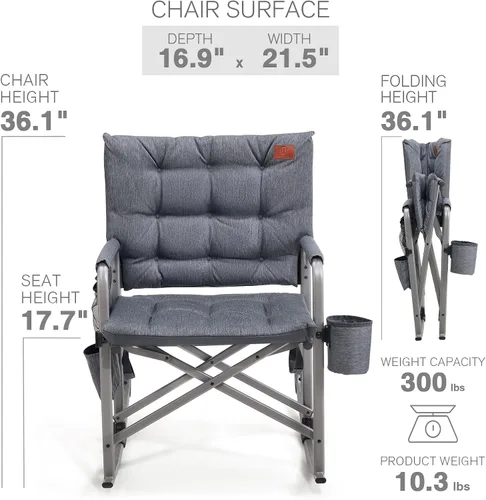 Miniatura 6 de EVER ADVANCED Silla mecedora ligera y plegable para campamento, silla mecedora portátil acolchada para patio, césped y exteriores, sillón duro