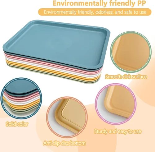 Miniatura 3 de Cieovo Paquete de 10 bandejas para servir comida rápida, colorida bandeja rectangular para cafetería, para restaurante, hogar, escuela, suministros