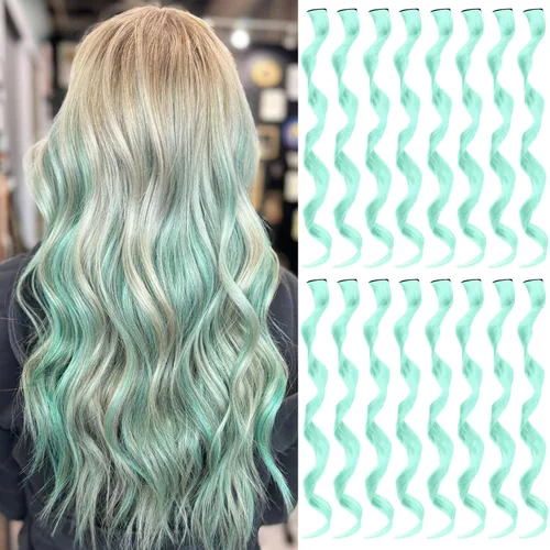 Miniatura 17 de 16 extensiones de cabello sintético rizado y ondulado con clip, para niñas y mujeres, coloridos resaltados para fiestas, cosplay, festival, regalo