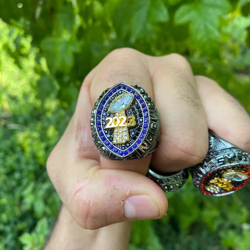 Miniatura 6 de Anillo de trofeo del campeonato de fútbol de fantasía 2023 Premio chapado en bronce negro para el ganador de la Liga de Fútbol Fantasía