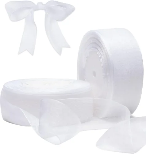 Miniatura 17 de Cinta de organza roja para envolver regalos, cinta transparente brillante de 2 pulgadas para ramos, bodas, festivales, 50 yardas cada rollo