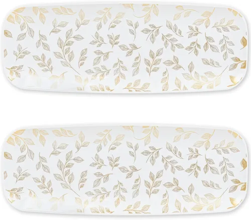 Miniatura 6 de Bandeja rectangular blanca para servir (paquete de 2) – Bandeja desechable de 17.5 pulgadas para aperitivos, frutas y platos para servir, bandeja