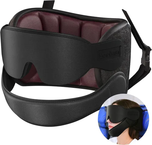 Miniatura 8 de SARISUN Almohadas de viaje para aviones con máscara de ojos para dormir, correa de barbilla, almohada de avión para vuelos largos, viaje por Azul