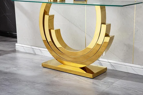Miniatura 144 de Mesa de centro de cristal de lujo, mesa de centro de sofá de 47 pulgadas con marco de acero inoxidable dorado y parte superior de vidrio negro, mesa