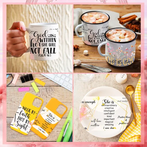 Miniatura 4 de Adhesivo UV DTF para tazas, 4 hojas de transferencia de flores de la Biblia UV DTF para vidrio de 16 onzas, floral, citas inspiradoras, versículo