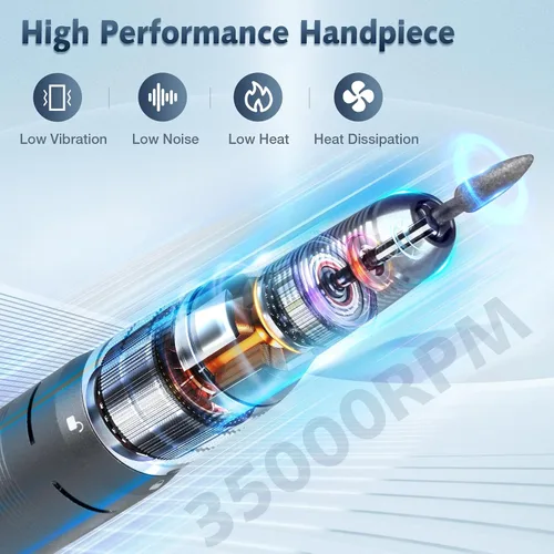 Miniatura 2 de Taladro de uñas profesional de 35000 rpm, máquina de taladro de uñas portátil Efile, lima de uñas eléctrica de bajo calor para uñas de gel acrílico