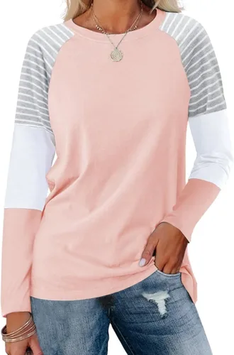 Minetom Blusa tipo túnica de bloque de color para mujer, estilo casual, manga larga, cuello redondo