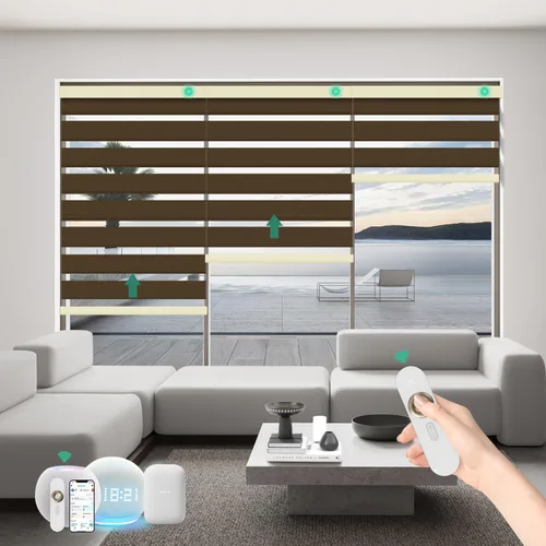 Miniatura 14 de Persianas motorizadas de cebra con control remoto, funcionan con HomeKit Alexa, cortinas eléctricas automáticas para ventanas, 60% opacas, filtro
