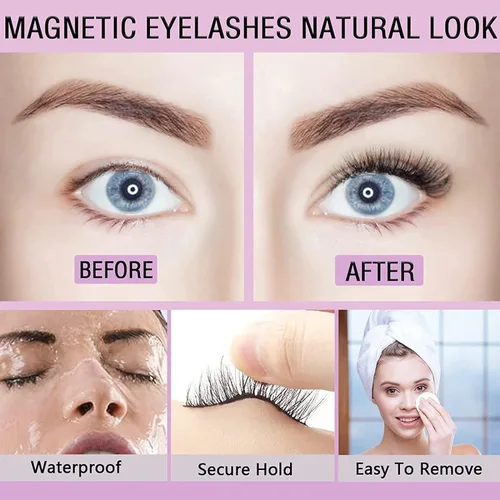 Miniatura 4 de Pestañas magnéticas con kit de delineador de ojos, 7 pares, pestañas finas 3D, aspecto natural, paquete de 7 estilos de pestañas postizas