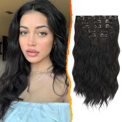 Miniatura 37 de BARSDAR Extensiones de cabello ondulado con clip, color marrón chocolate oscuro, extensiones de cabello con clip de 20 pulgadas para mujer, 5 piezas