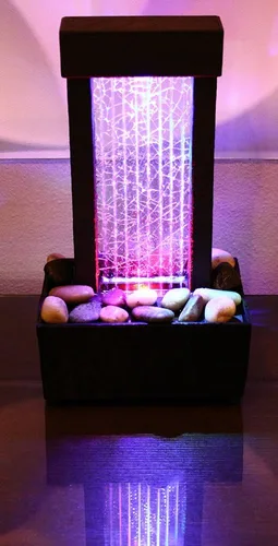Miniatura 4 de Nature's Mark Fuente de mesa de 10" H con vidrio agrietado, espectáculo de luces, con rocas naturales de río y luces LED que cambian
