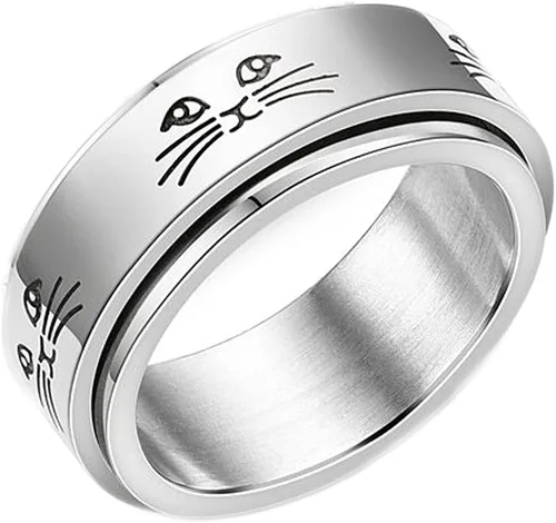 COLORFUL BLING Anillo giratorio de acero inoxidable con diseño de estrella de luna para mujeres y hombres, corazón, gato, ansiedad, anillo giratorio