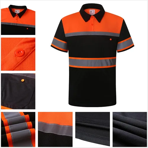 Miniatura 5 de Camisas de seguridad HoliSecure para hombre, camisas polo reflectantes de alta visibilidad para hombre con bolsillo, ropa de trabajo de manga corta