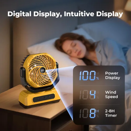 Miniatura 5 de Ventilador Portátil de Camping de 30000mAh con Linterna RGB, Alimentado por Batería Recargable Oscilante con 4 Velocidades de Viento Pantalla LED