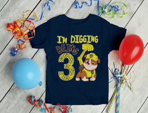 Miniatura 4 de Rubble Paw Patrol - Camiseta de 3er cumpleaños Regalo divertido para niños de 3 años Camiseta de fiesta temática de excavación para niños pequeños