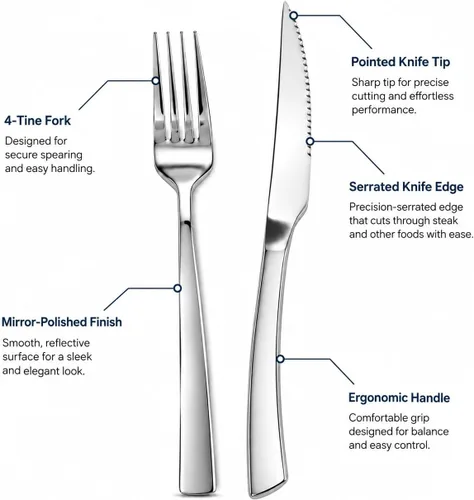 Miniatura 2 de SANTUO 12-Piece Steak Knife and Fork Set for 6, Stainless Steel Steak Knives with Dinner Forks, Serrated Steak Knife Set, Mirror Polished