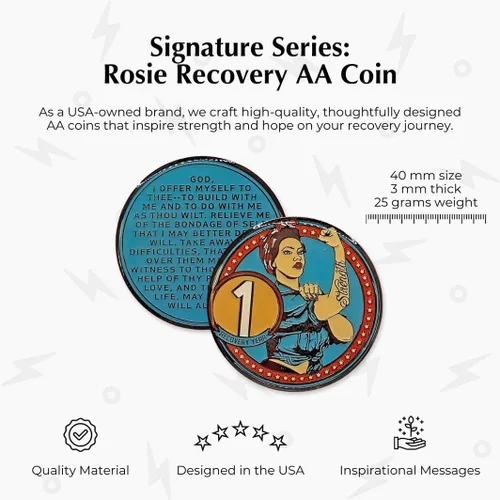 Miniatura 3 de Sobriety Coin – Rosie Strength Tattoo Recovery AA Chip, medallón de alta resistencia, regalo perfecto para cualquier persona en recuperación