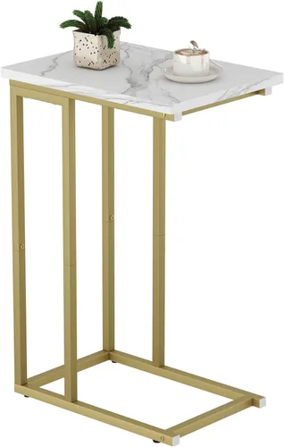 Miniatura 10 de Function Home Mesa auxiliar de mesa C, mesa auxiliar de sofá en forma de C de mármol, mesas de sofá que se deslizan por debajo, mesa decorativa