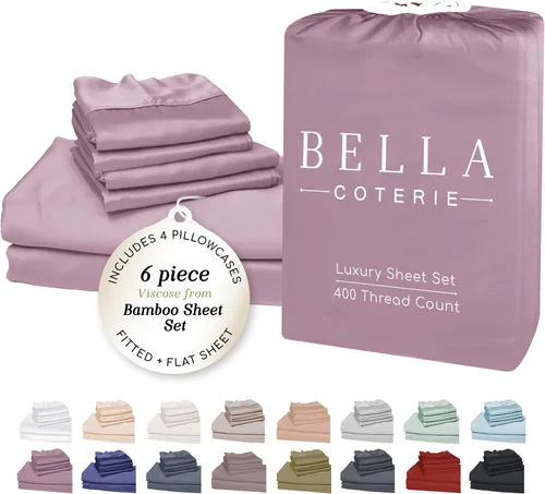 Miniatura 22 de Bella Coterie - Juego de sábanas de lujo de viscosa de bambú para cama tamaño split king 2 sábanas ajustadas para camas Sleep Number y camas 06